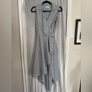 NWOT CALVIN KLEIN Striped Floral Embroidered WRAP DRESS Sz 8
